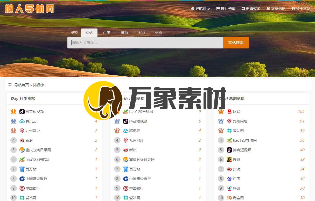 自适应各终端懒人网址导航源码 v3.9